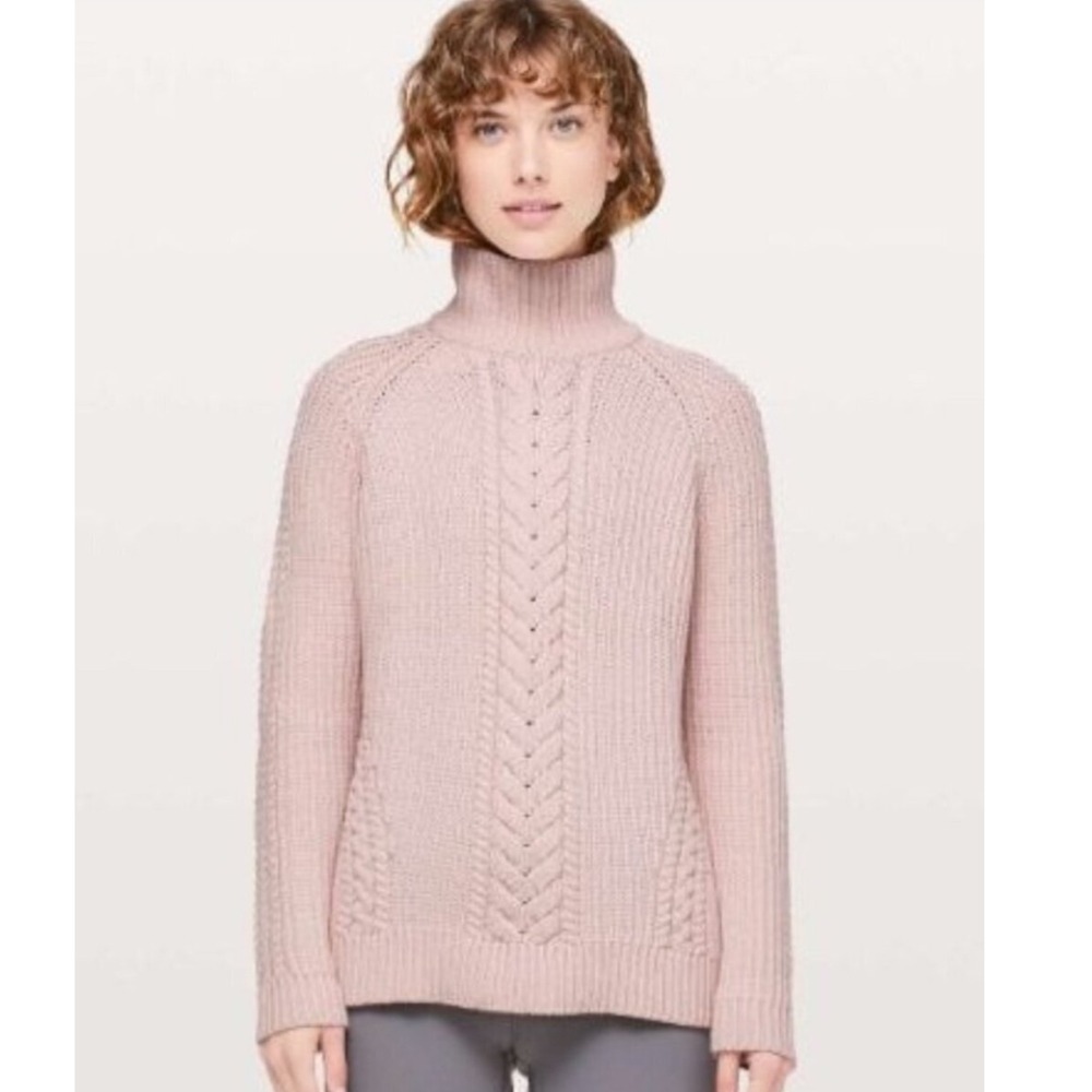 Lululemon Bring the Cozy Pullover Sweater Pink Cable Knit 4